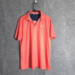Black Clover Live Lucky Pineapple Golf Polo Shirt Men L Coral Pink BC Logo Sport